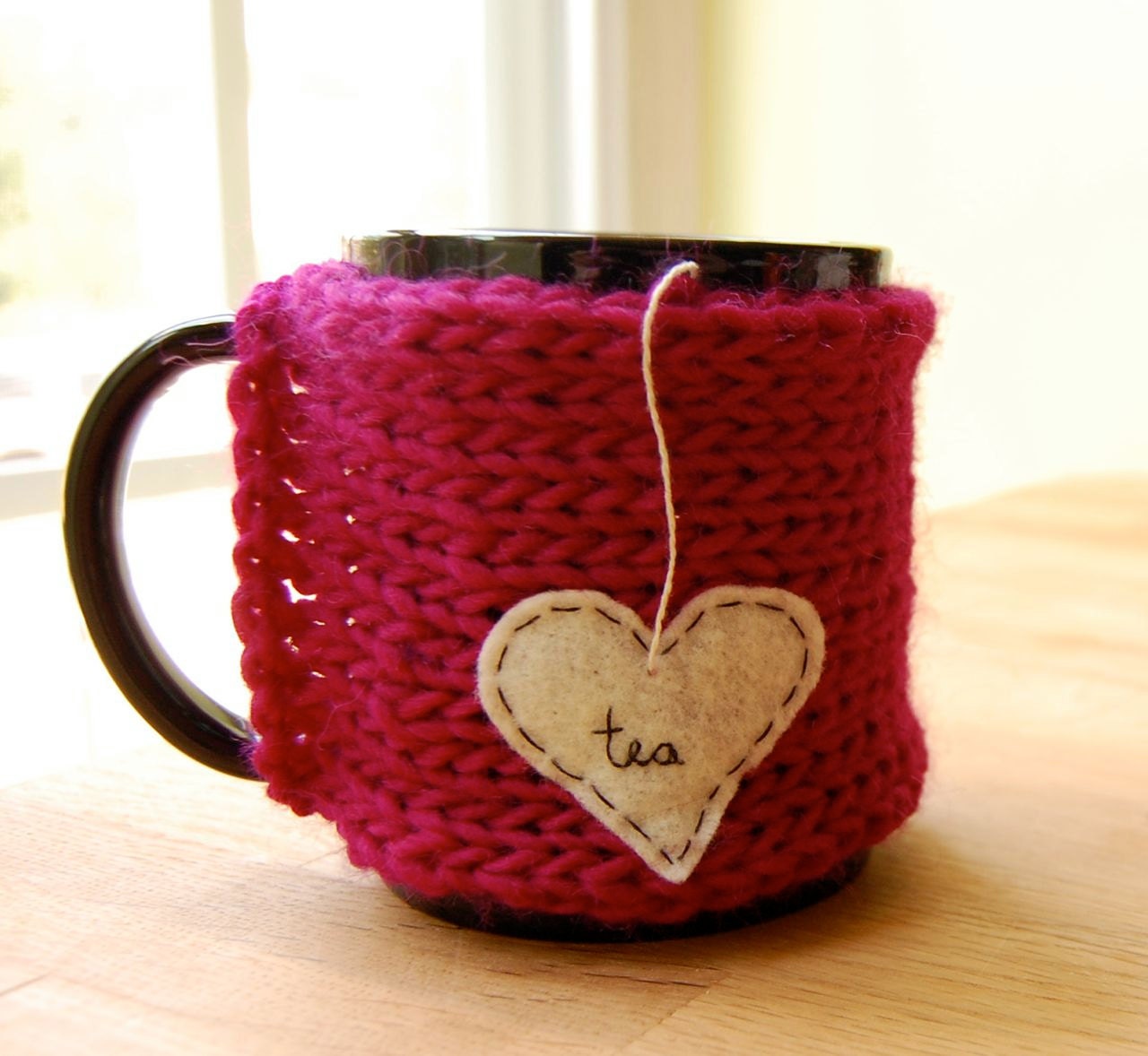 Tea Love Mug Cozy Knitted Chai Heart Cup Cosy