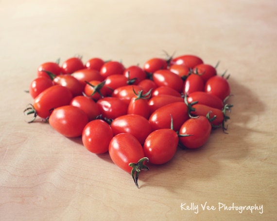 Tomato Heart Photograph Photo - Garden, summer, fresh, juicy, red, country, cherry, kitchen - Garden Tomato Love - 8 x 10 Fine Art Print