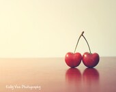 Cherry Photograph Photo -  Love, heart, red, cherries, cream, fruit, romantic, soft, dreamy, whimsical  - True Love  - 8 x 10 Fine Art Print
