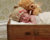 Baby Boy or Baby Girl Bear Hat Knit To Match Cocoon In Neutral Cream Photo Prop