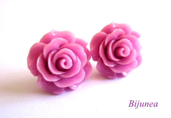 Rose earrings - Purple rose stud earrings - Purple flower posts - Purple rose studs - Lavender rose post earrings sp324