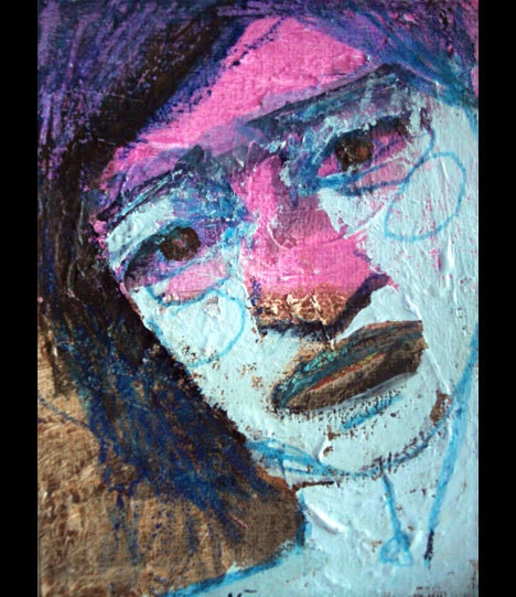 outsider EMERY original mini painting 'she witnessed a hawaiian sunset'