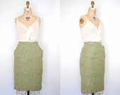 50s wool skirt / 1950s pencil skirt / 50s tweed skirt / 50s tweed skirt with pockets / 1950s wool skirt / 50s Shades of Green skirt