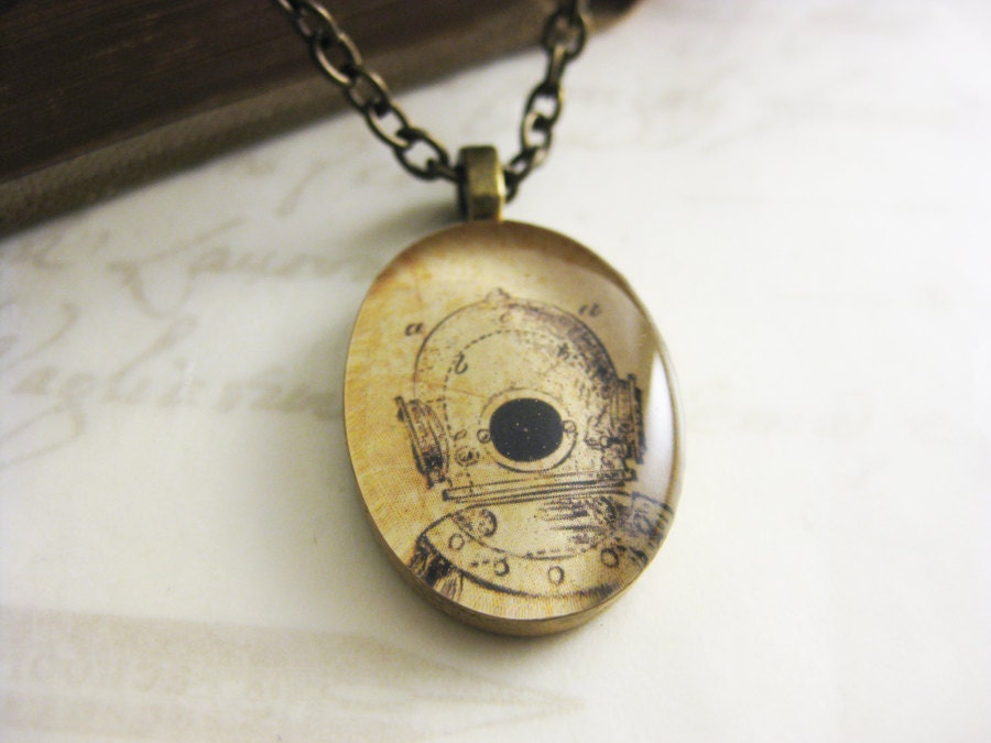 Deep Sea Diver Necklace - Illustration Jewelry - resin pendant necklace - Steampunk jewelry