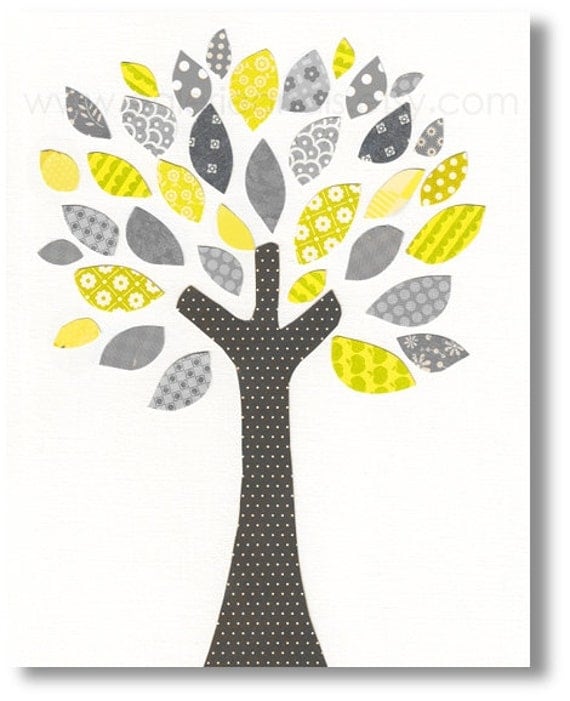 Nursery art print, nursery decor, baby nursery print, kids art, kids room decor, tree, yellow, gray, Tree Of Colors 8x10 print from Paris