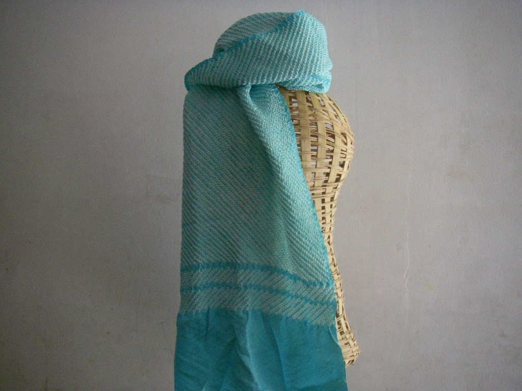 Japanese Vintage Shibori Obi or Scarf(green blue)