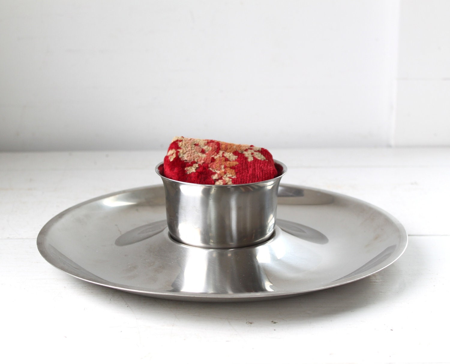 vintage danish modern serving set / stainless tray, bowl / cultura sweden / mid century modern home / the CHIP AND DIP set