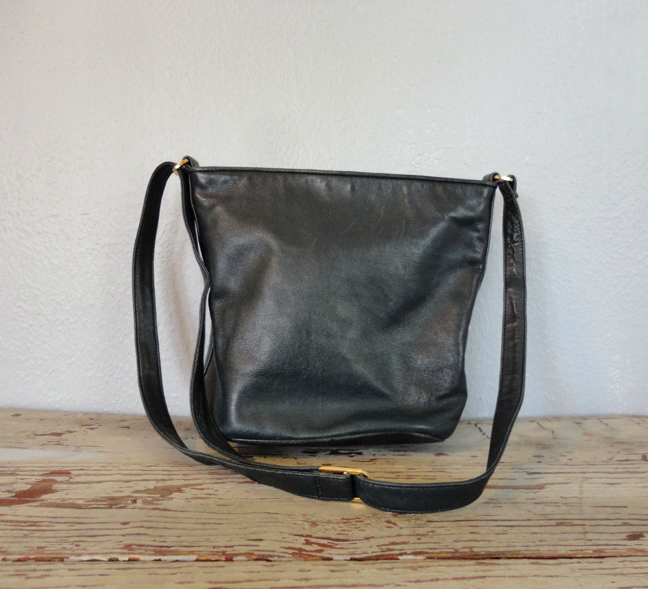 Vintage GANSON Leather Purse / 1990s Bucket Bag / Leather Shoulder Bag