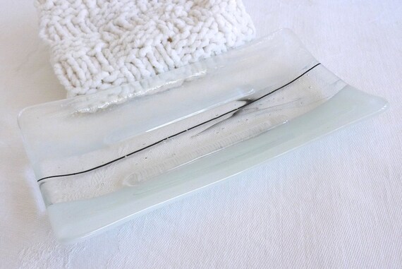 Large Soap Dish in White Glass