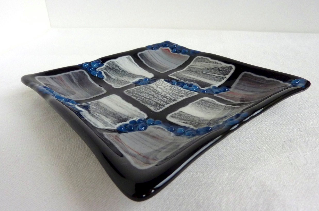 Fused Glass Art Plate in Shades of Black and Gray