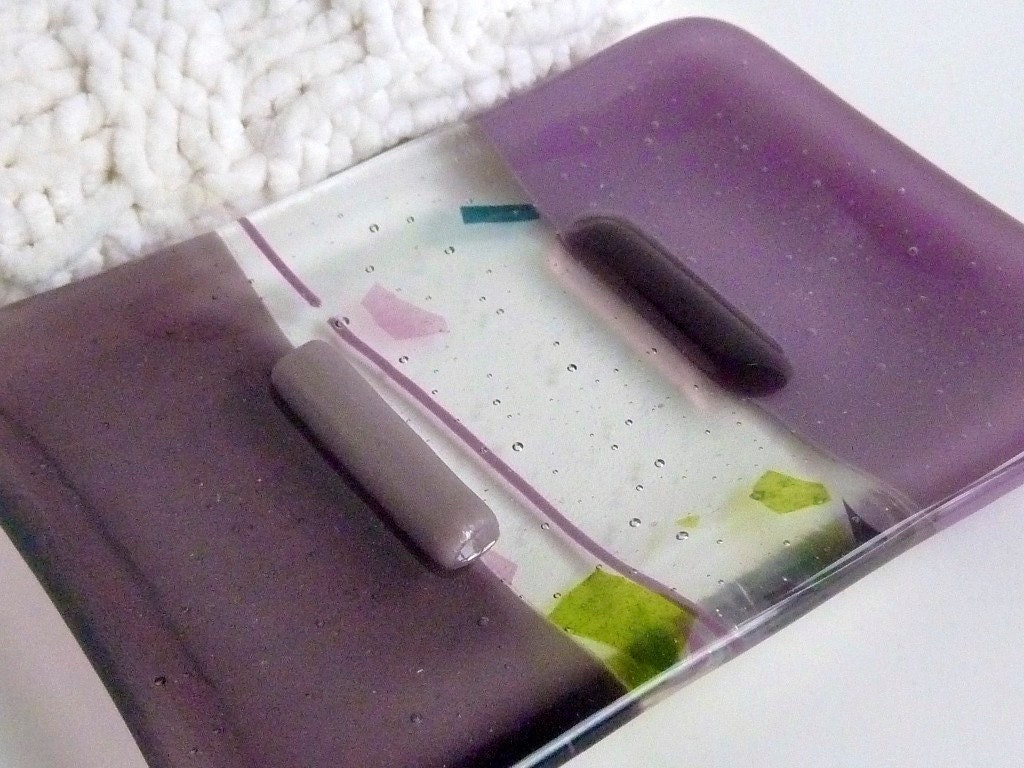 Glass Soap Dish in Dusty Lilac and Violet