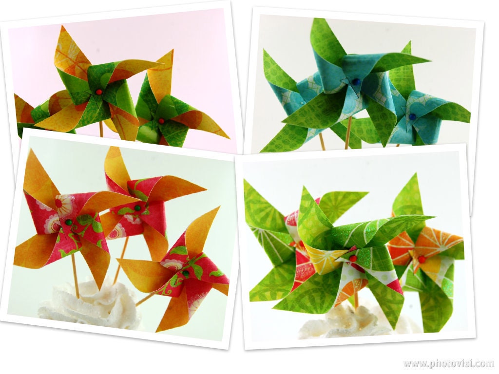 Summer Oasis Collection Pinwheel Cupcake Toppers Set of 12 Choose Your Pattern Il_170x135