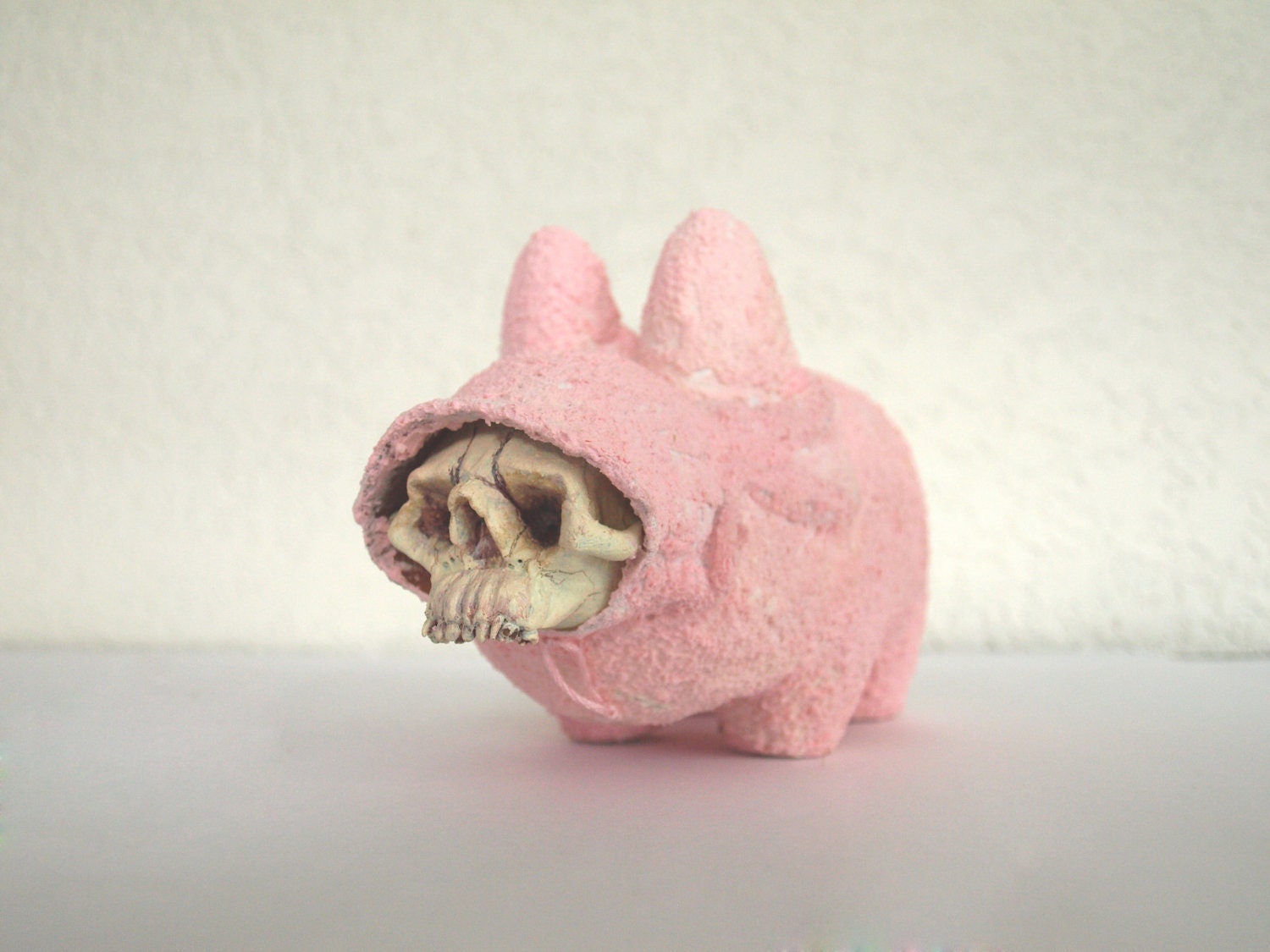 Death Bunneh - Hoodie Skull Bunny Labbit Sculpture, Mixed Media, OOAK