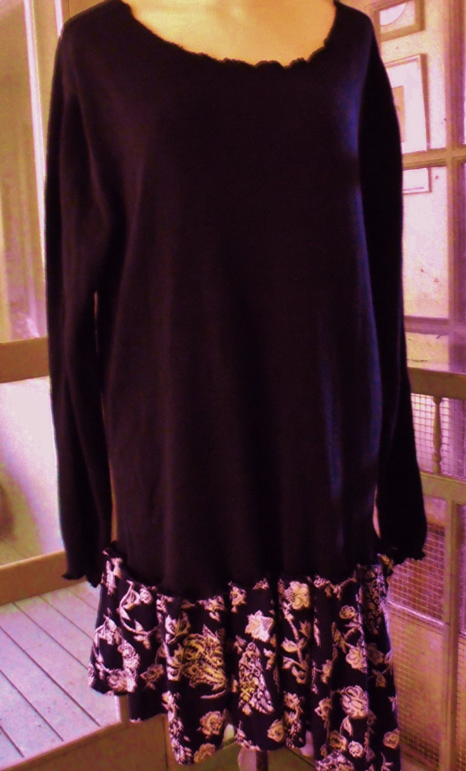 Chic Banana Republic Black Knit Top Upfashioned with Vintage Rayon Flouncy Skirt, Classy Mini, Fab Tunic