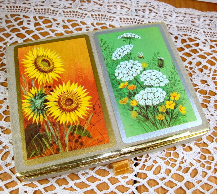 Vintage Congress Playing Cards, Deck of Cards, Boxed Set, Sunflowers, Flowers  (379-13)