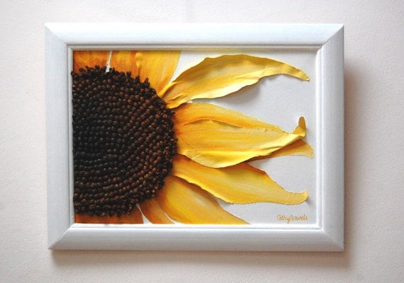 Sunflower II Painting - Mixed Media Original - Constructed in Fabric and Linen String