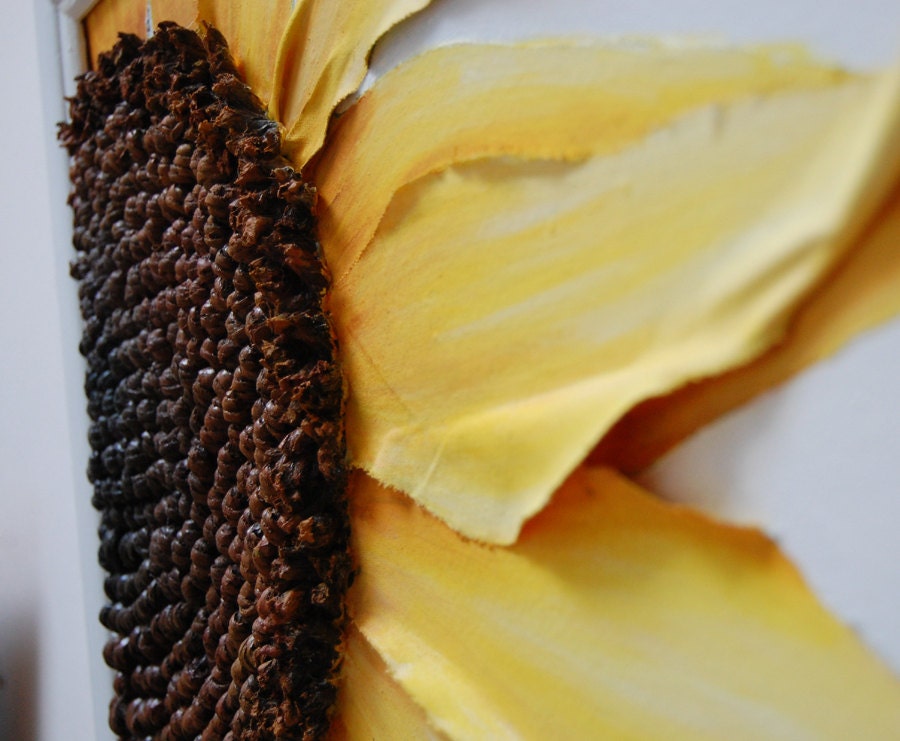 Sunflower II Painting - Mixed Media Original - Constructed in Fabric and Linen String