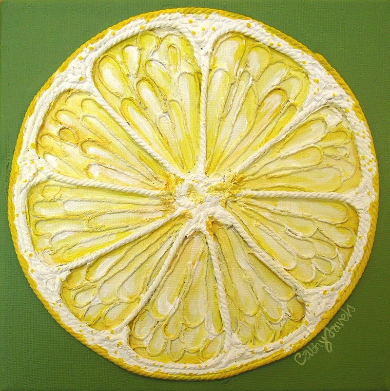 Lemon slice - Textured Original Painting - Constructed in String and Painted in Acrylics