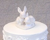 Two Little Bunnies on a Heart Wedding Cake Topper