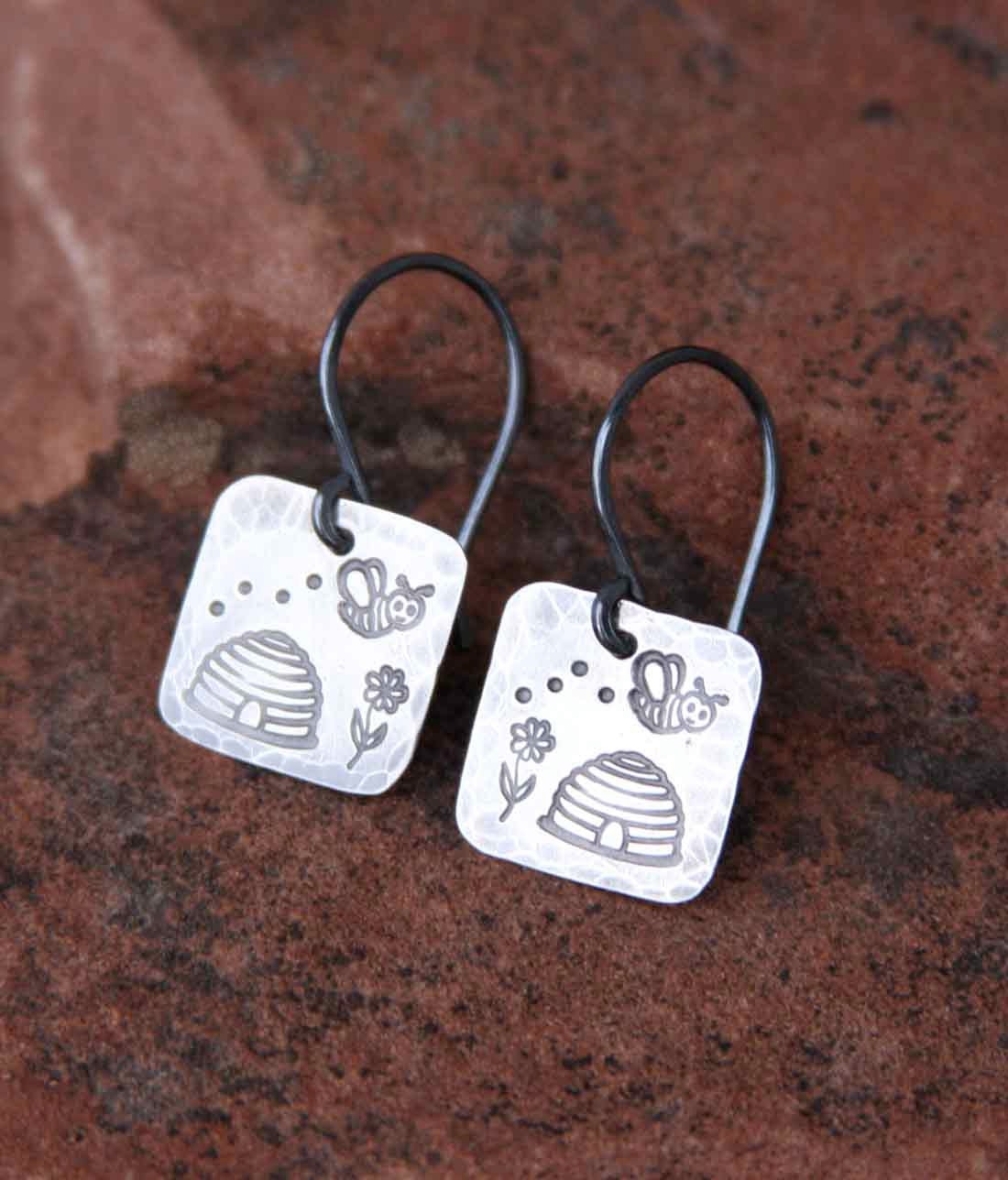 Busy Bee Nature Scene Sterling Silver Earrings