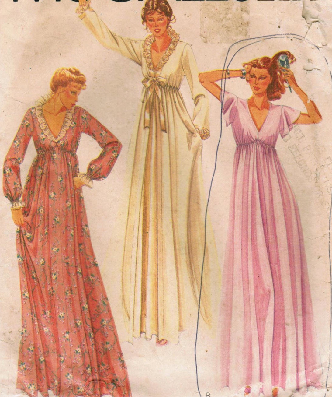 1980s McCall's 7280 Vintage Sewing Pattern Misses' Robe and Nightgown Size Medium