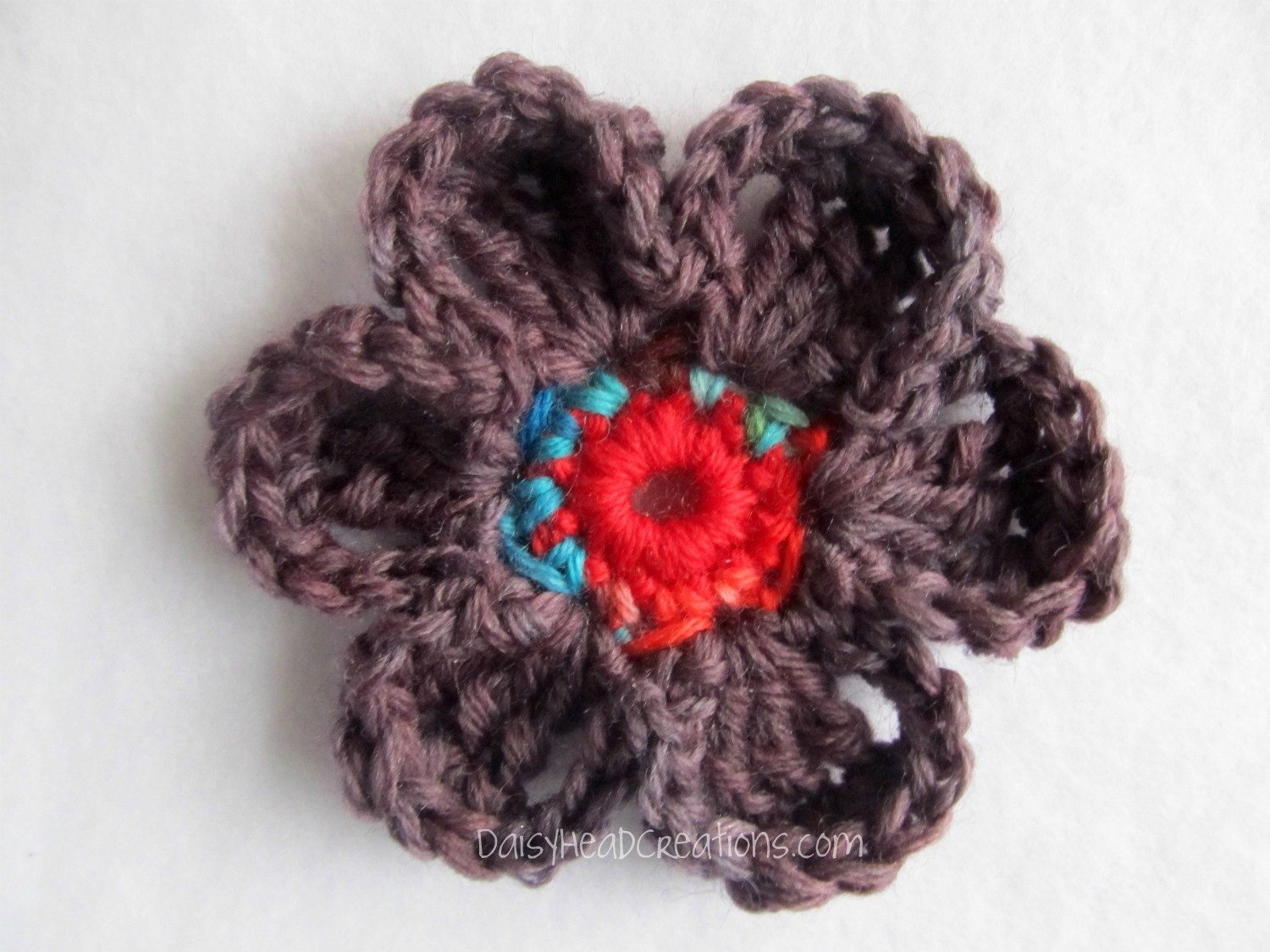 Ultimate Daisy Pin- Crochet Flower Pin Purple Red Blue Green- Crochet Jewelry