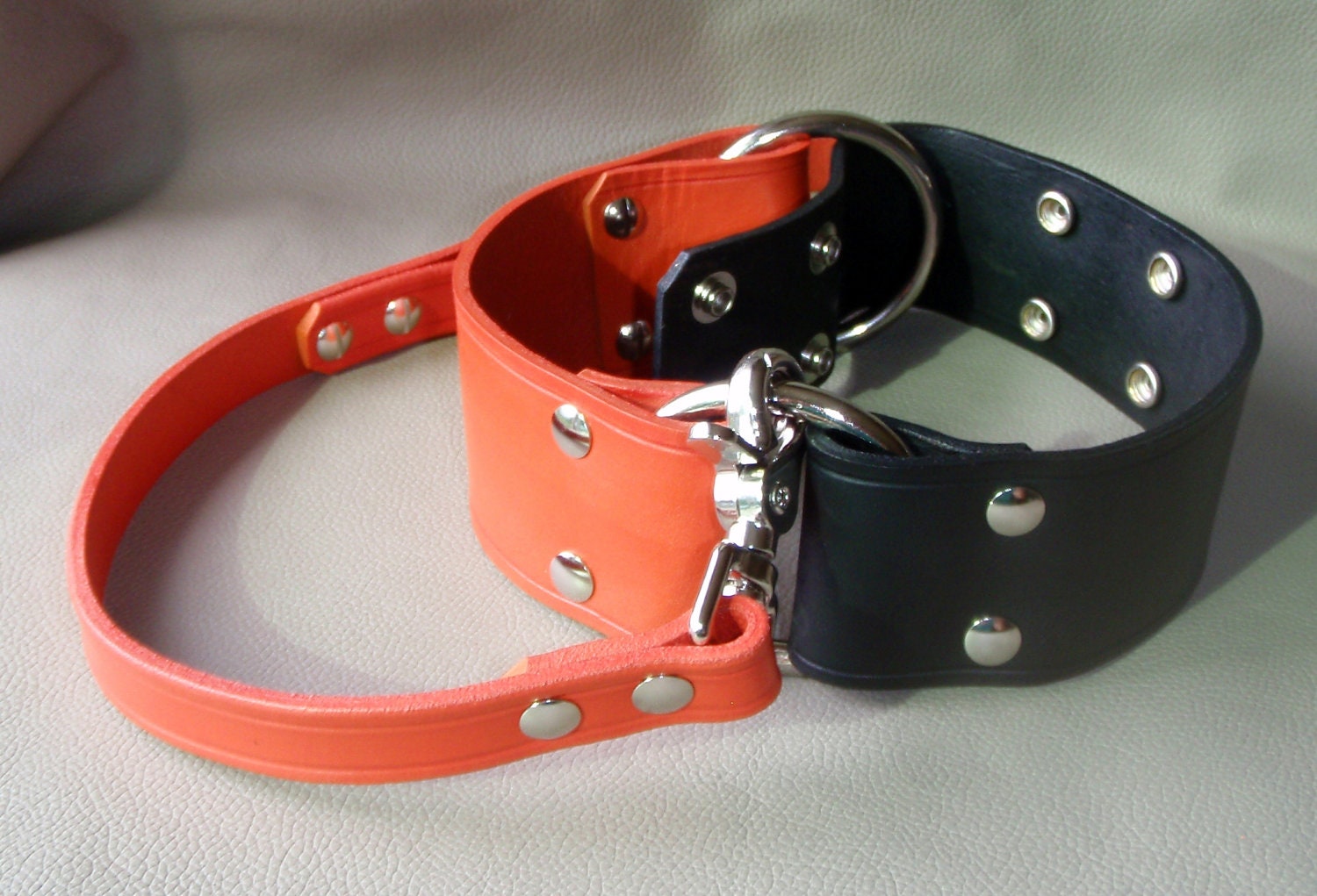 Large Dog Custom Two Tone Adjustable Roman Ring, 1.5 or 2 inch width Leather Collar, Choice of 16 Colors