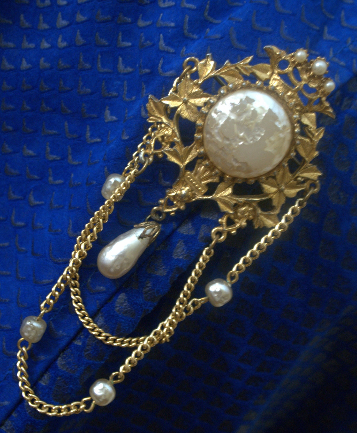 Vintage Renaissance Style Goldtone Fibula Brooch