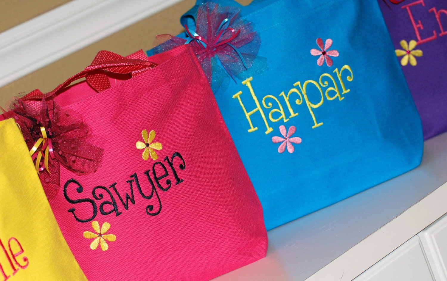 Personalized small flower girl tote or ring bearer gift wedding craft travel tote Birthday party bags
