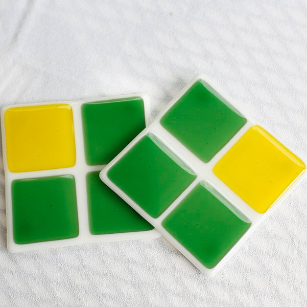 Fused Glass Coasters - Sunny Day  - green and yellow