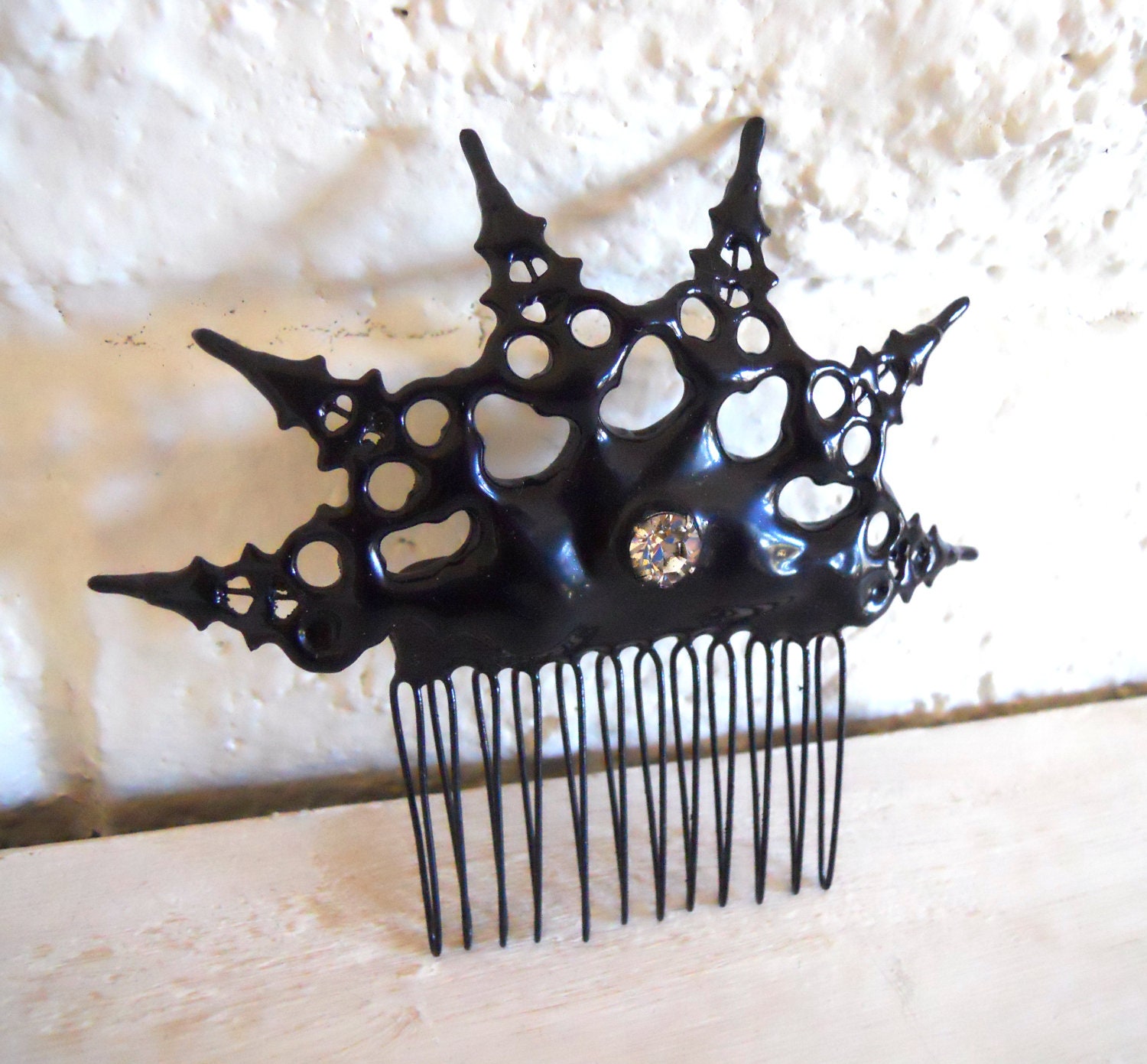 Gothic Clock hand Hair Comb black with crystal ornate hair Ornament made with petite clockhands- Nevermore