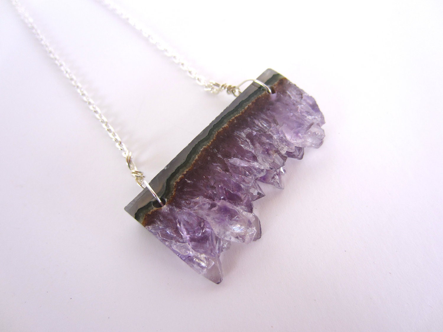Long Purple Amethyst Druzy Necklace