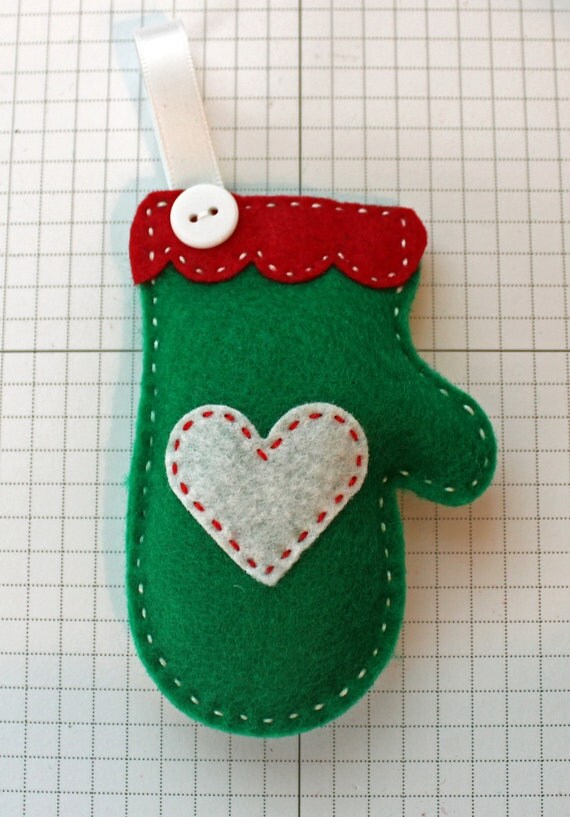 Cozy Green Felt Mitten Ornament by PolkaDotCreek on Etsy