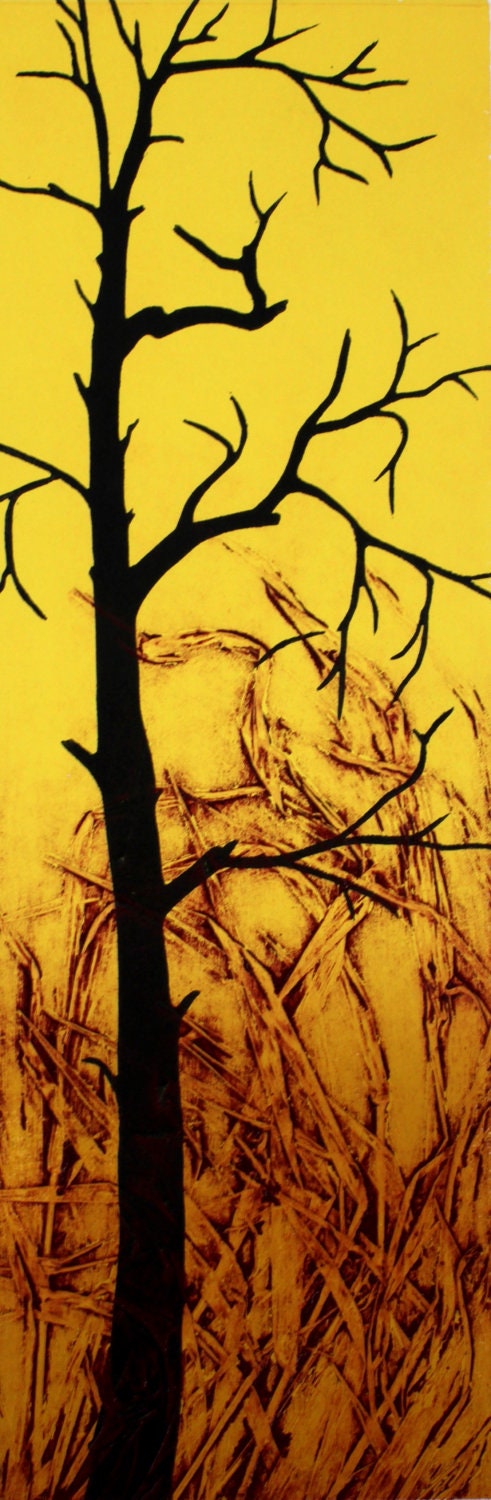 Inundation - Original Color-Reduction Woodcut with Collagraph
