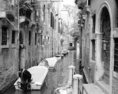 Boats along the Canal, Venice  - 5 x 7 Fine Art Black and White Photograph, Italy, Italian, Travel Wall Art