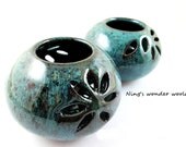 Pottery bud vase, ceramic christmas gift, candle holder or Ikebana vase , pear of 2- IN STOCK