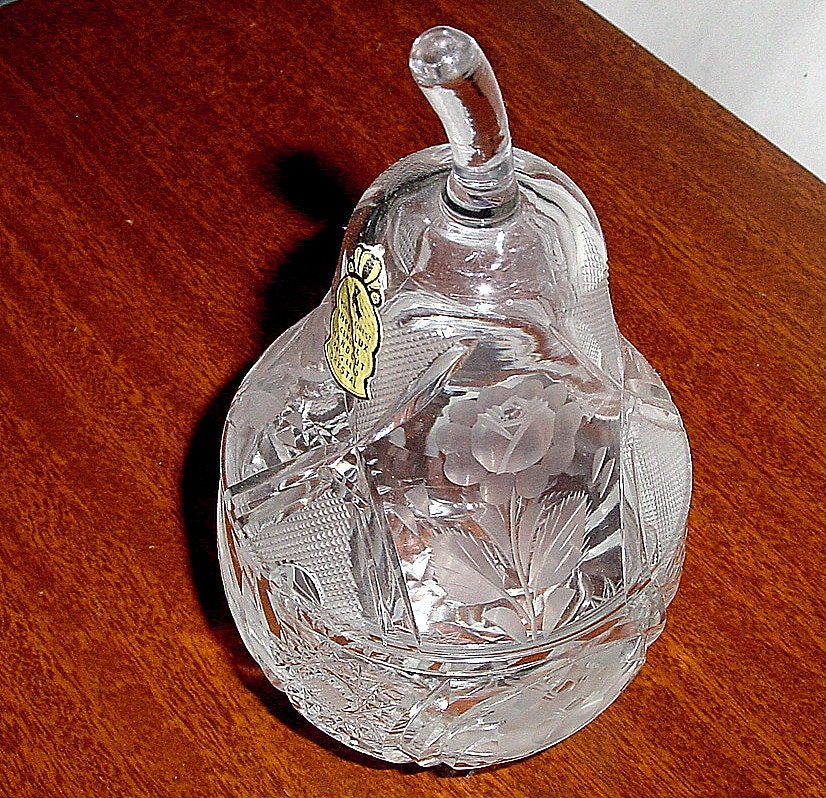 Vintage Etched Glass Pear Shaped Lidded Fruit by GLAMATIQUES