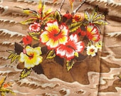 Vintage Fabric - TIKI  Hibiscus Flowers and Palm Trees - Cotton - Tropical
