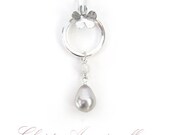 Silver chain and pendant with small flower, hoop and fresh water pearl