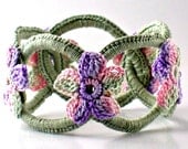 Crochet Bracelet Fiber Bracelet  Chainmail Bangle Sage with Pink Purple Sage Flowers