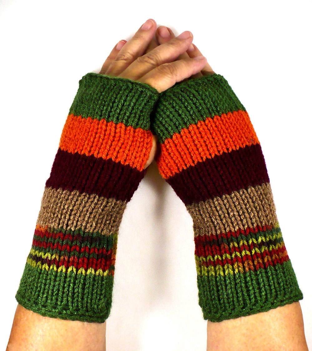 Knit Fingerless Mittens Knit Hand Warmers Knit Arm Warmers Knit Fingerless Gloves Knit Wrist Warmers Striped Gauntlets
