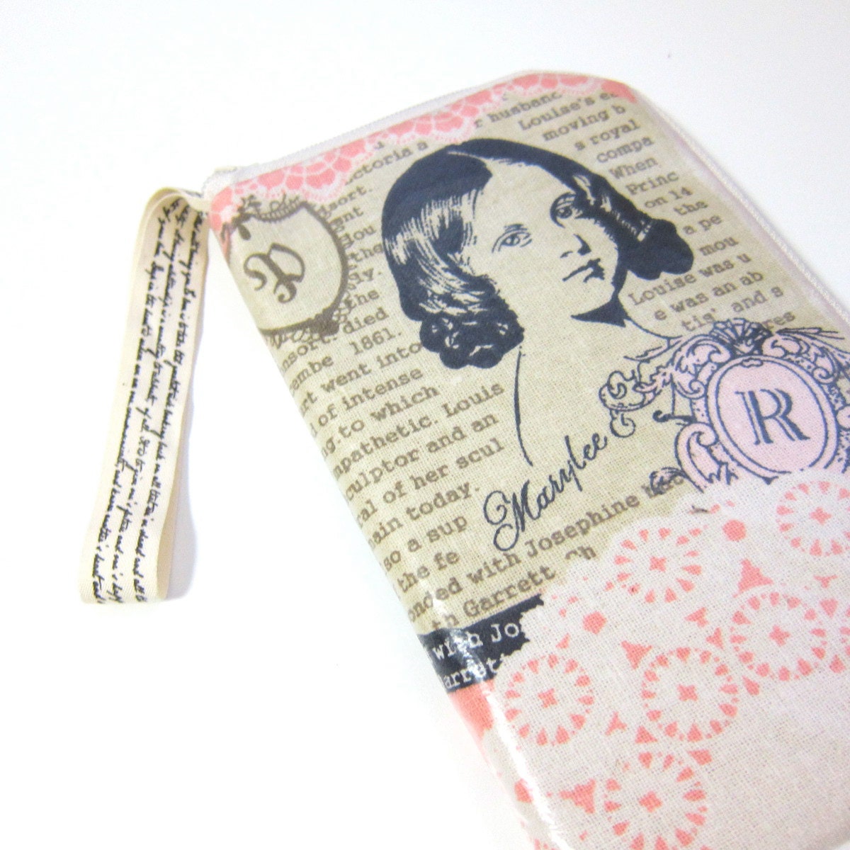 Samsung galaxy note zipper pouch (also for passport)-  laminated shabby lace collage
