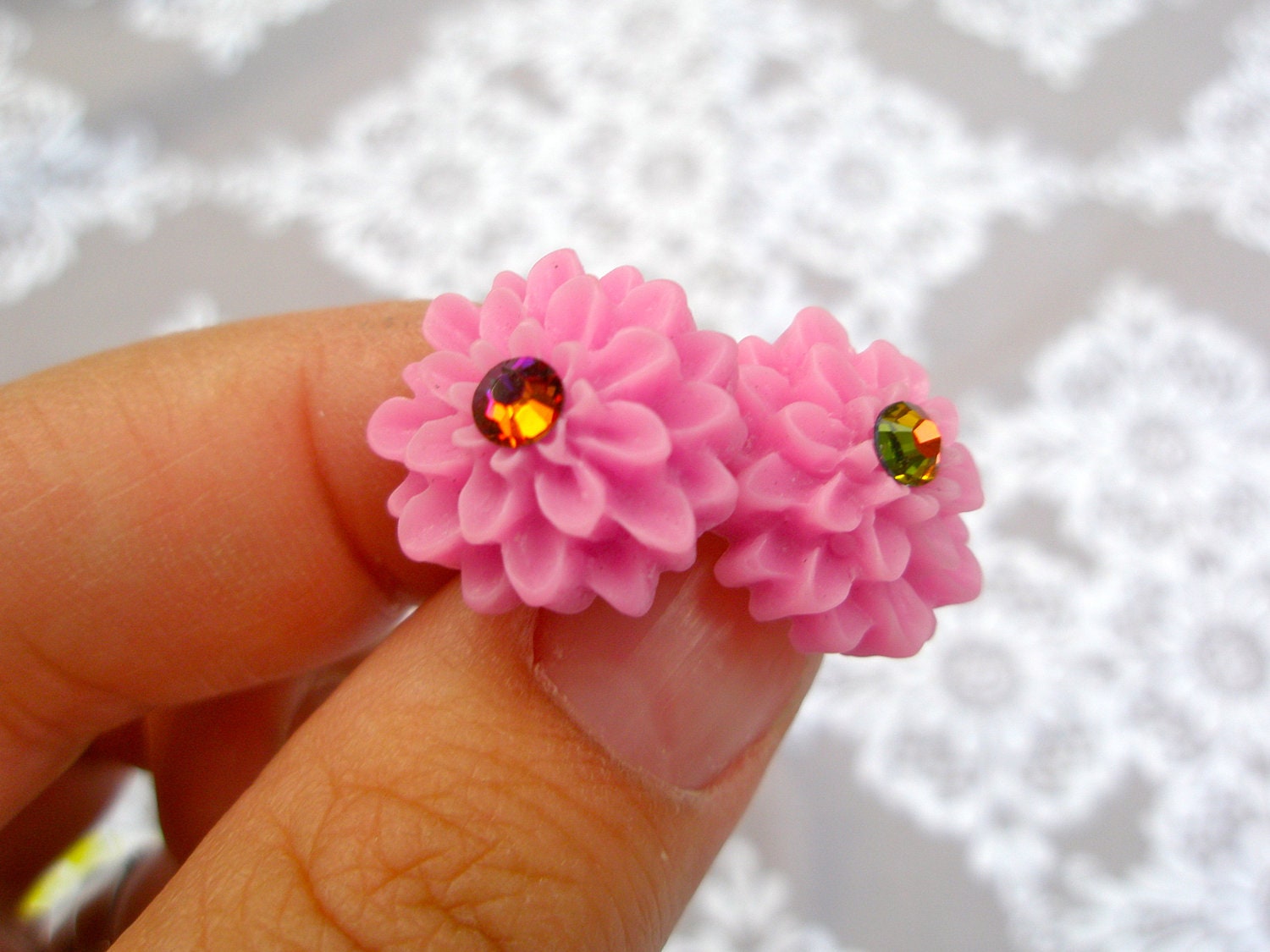 post earrings - - sparkle pink resin flowers - - hypoallergenic posts