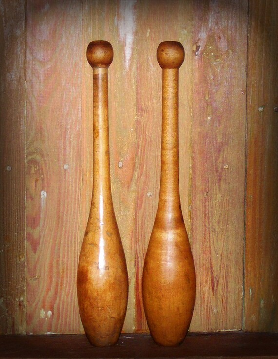 Antique Wooden Juggling Indian Pins Clubs marked by cottageprims