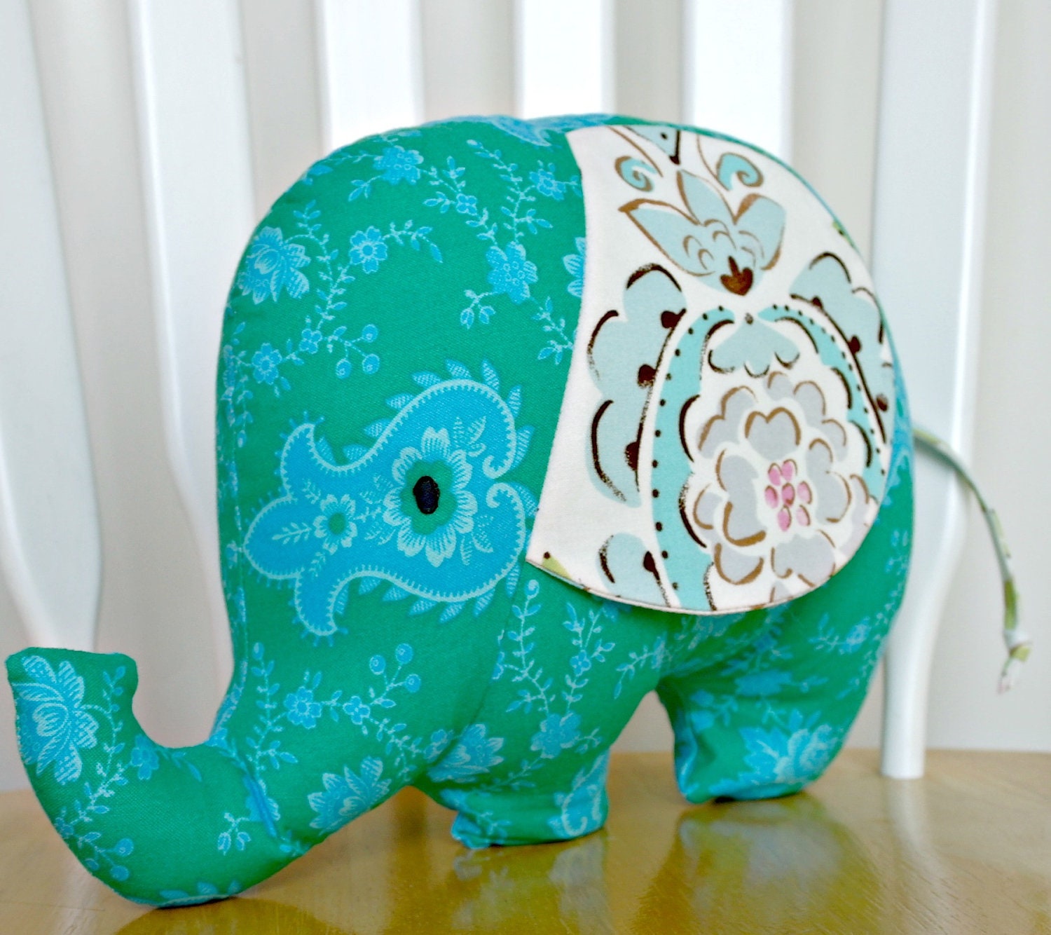 Stuffed Elephant Softie Toy Baby Toddler Gift Plush Animal Teal Blue Designer Prints