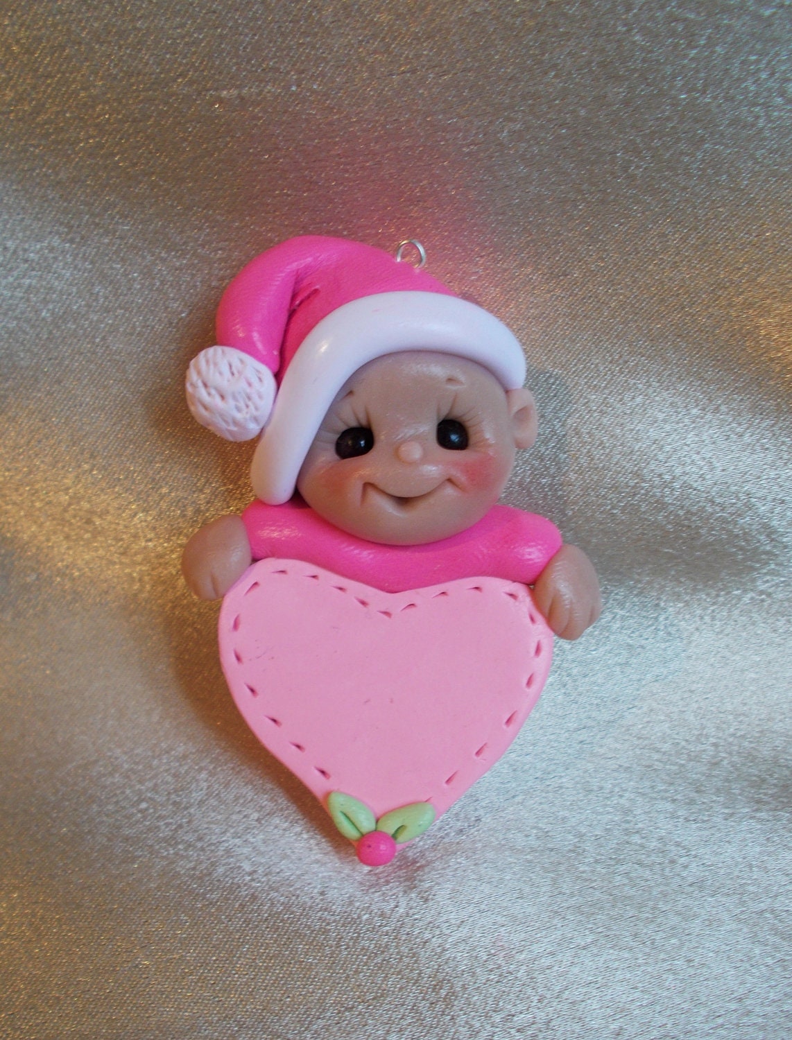 toddler baby girl child Christmas ornament pink heart keepsake personalized polymer clay
