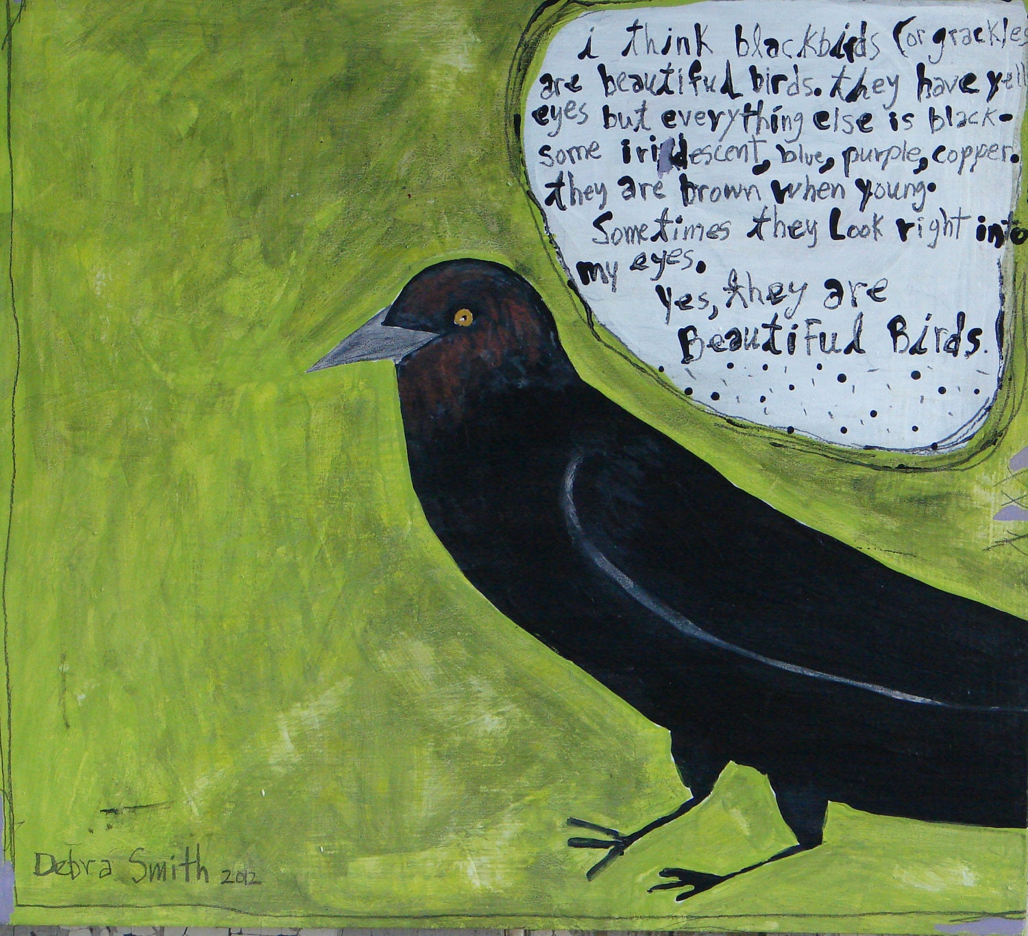 Original Painting, Bird, Folk Art, Acrylic Painting