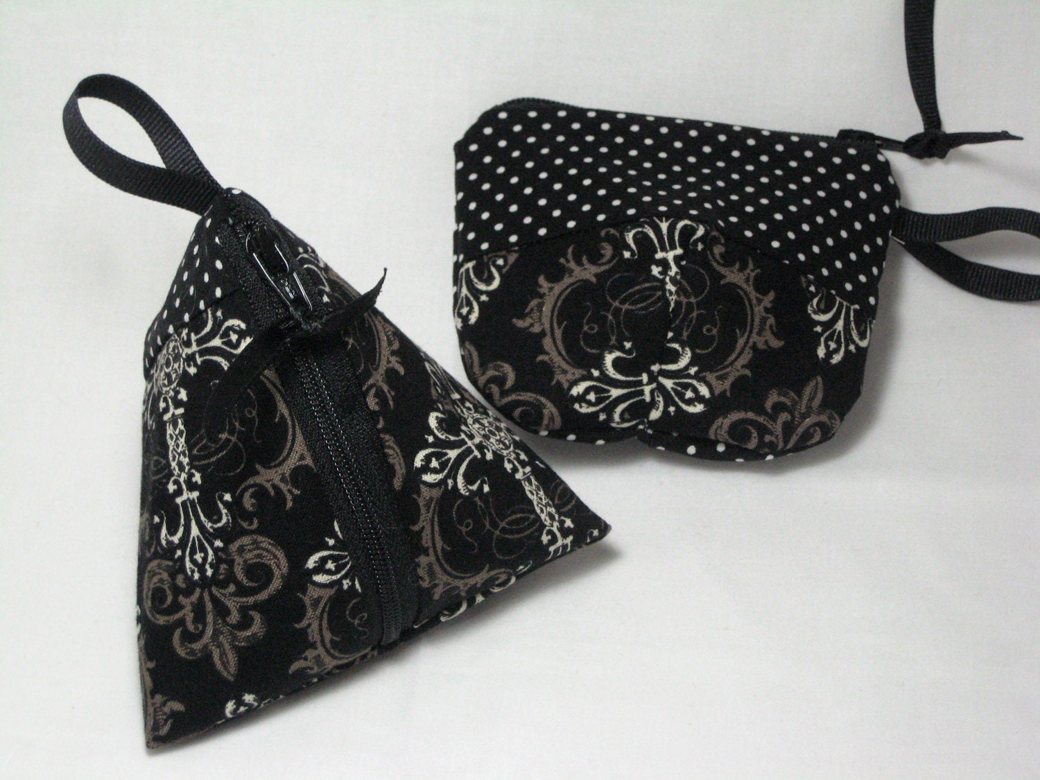 Origami Pouch - Triangle Bag and Mini Coin Purse - Patchwork Design - Set of Two Pouches