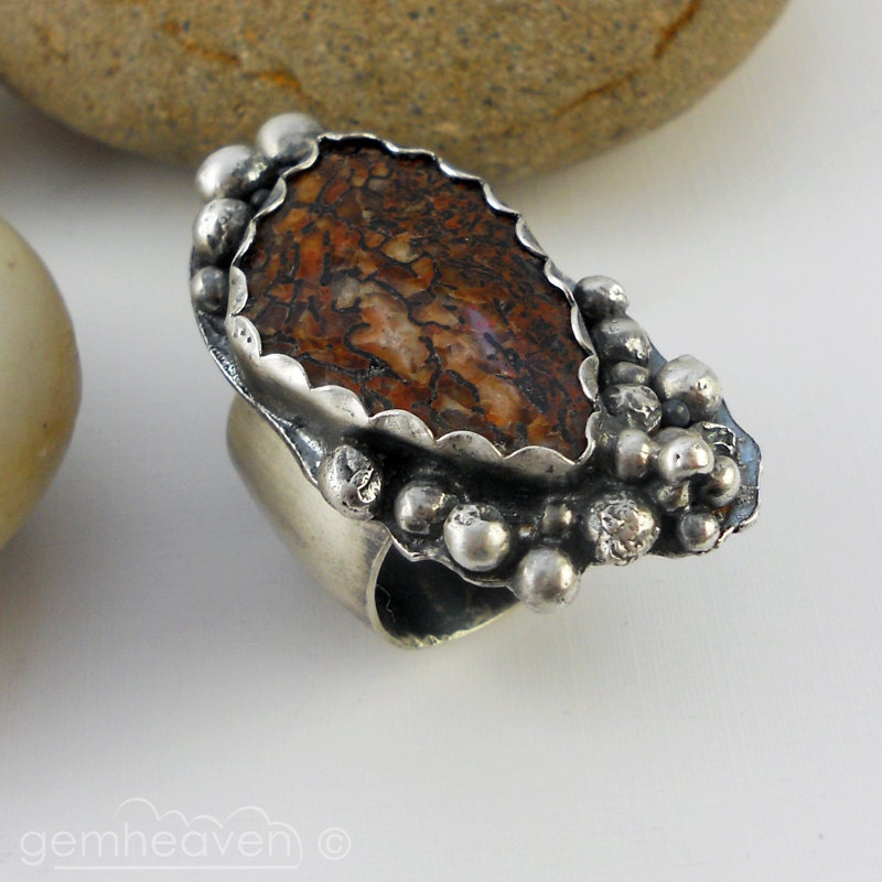 Sterling silver and Boulder Opal cabochon  ring with hallmark -  Causeway- - gemheaven