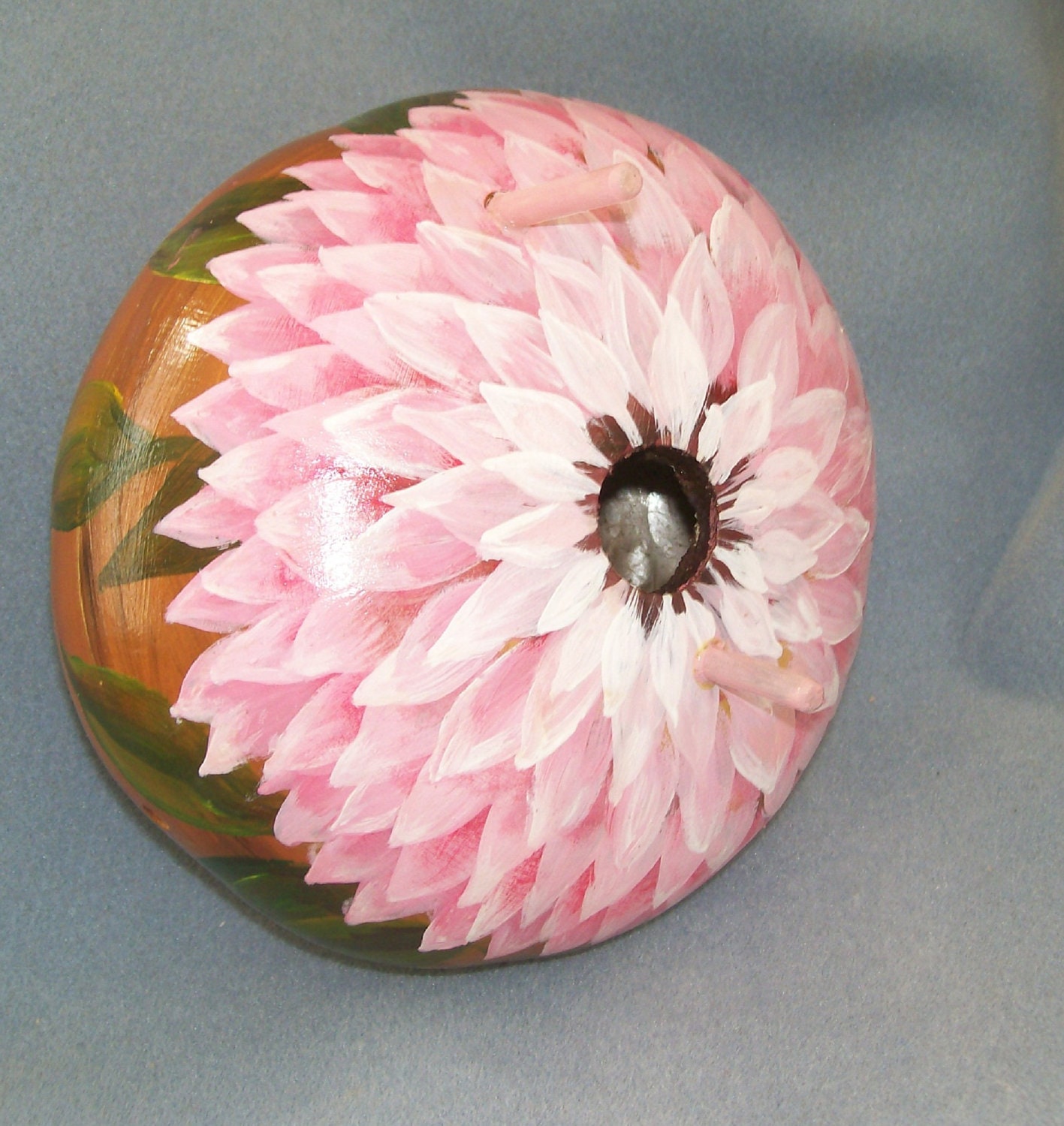 Gourd Hand Painted Bird House Canteen Pink Dahlia